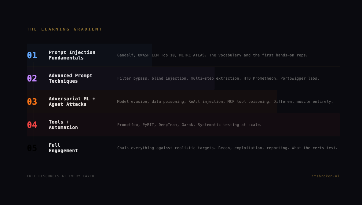 The Learning Gradient: 5 layers from prompt injection fundamentals to full engagement